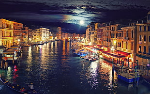 Grand Canal, Venice, canal, gondolas, cityscape, lights