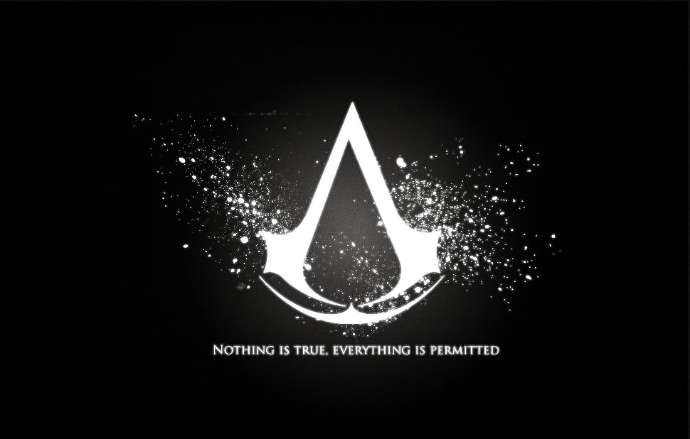 Assassin's Creed logo, Assassin's Creed, typography, monochrome, video games HD wallpaper