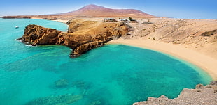 body of water near rock formation, water, sand, Lanzarote, nature