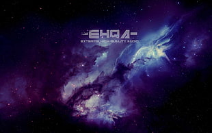 EHQA logo, space, stars, writing, texture