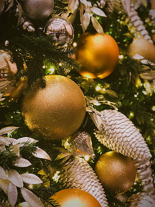 yellow bauble, Christmas decorations, Ball, Glitter
