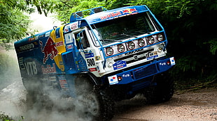 blue and white truck, car, rally cars, Truck, racing HD wallpaper