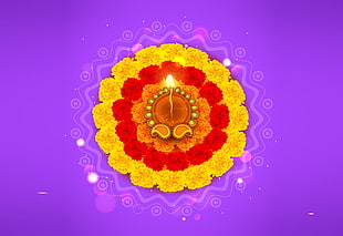 yellow, red, and orange floral illustration HD wallpaper