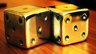 selective focus photography of two gold dice HD wallpaper