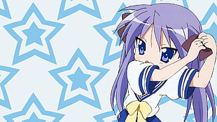 purple-haired female anime character chibi HD wallpaper