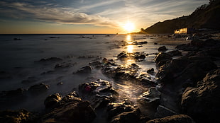 seashore photo during golden hour, pescador, malibu, california HD wallpaper