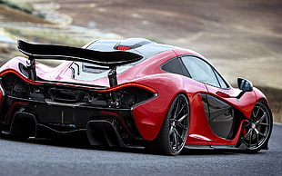 red and black sports car, McLaren P1, car