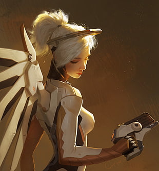 white winged female character digital wallpaper, Overwatch, Mercy (Overwatch)