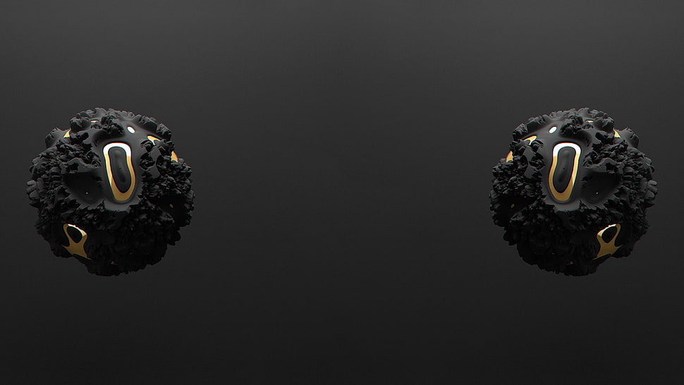 two black stone 3D splash art, 3d object , gold, minimalism HD wallpaper