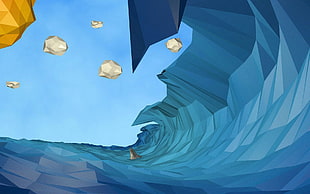 tidal barrel illustration, nature, digital art, water, sea HD wallpaper