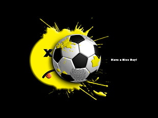 white and black soccer ball logo, humor, demotivational, balls, smiley HD wallpaper