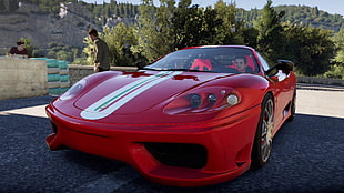 red luxury car, Ferrari Challenge Stradale, Ferrari, Forza Horizon 2, video games HD wallpaper