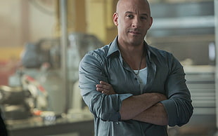 Vin Diesel wearing gray dress shirt