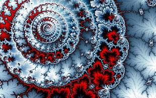 gray and red abstract illustration, spiral, abstract, fractal
