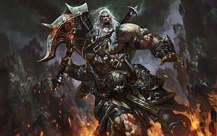 man holding weapon illustration, video games, video game characters, Diablo, Diablo III HD wallpaper