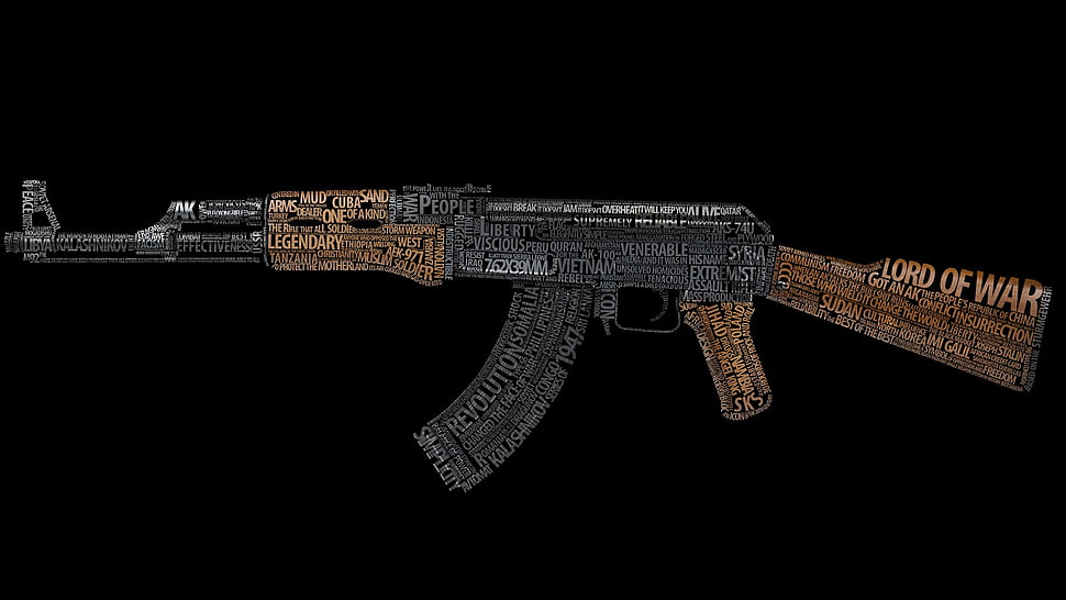 brown AK rifle, AK-47, kalashnikov, text, weapon HD wallpaper