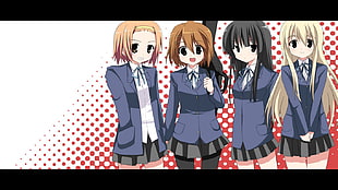 four female wearing school uniforms character illustration, anime, K-ON!