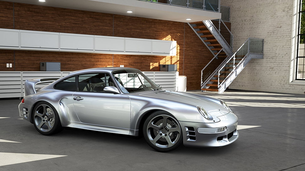 silver coupe, car, sports car, Porsche, building HD wallpaper