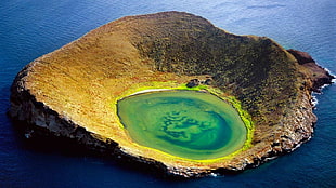 brown island, nature, landscape, volcano, crater HD wallpaper