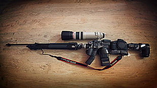 black DSLR camera and gray camera lens, camera, Canon, lens, weapon