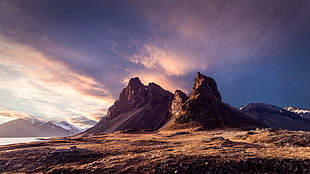 brown mountain, Iceland, mountains, sky, clouds