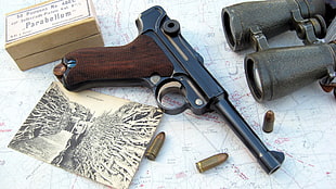 black and gray semi-automatic pistol, gun, pistol, Luger P08, World War I