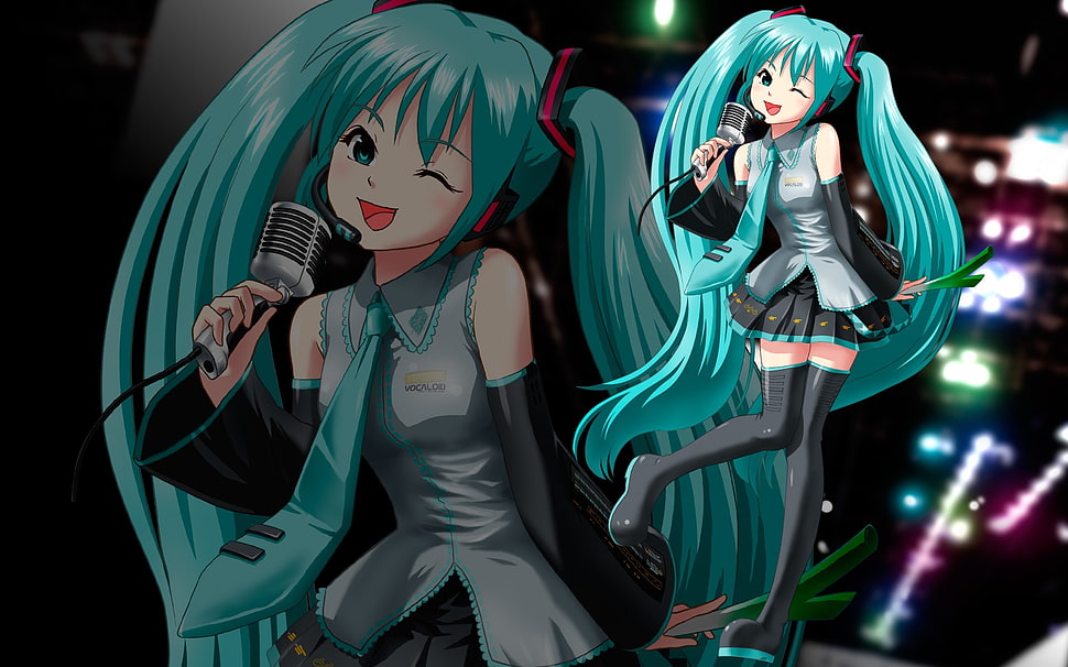 teal-haired female character HD wallpaper
