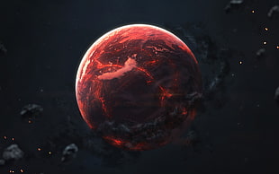 red and black planet illustration