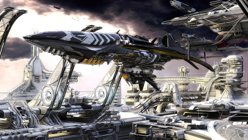 gray and black spaceship illustration, artwork, digital art, futuristic, spaceship HD wallpaper