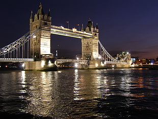photo of bridge during night time, tower bridge HD wallpaper