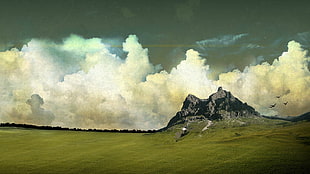 brown mountain, sky, nature, field HD wallpaper