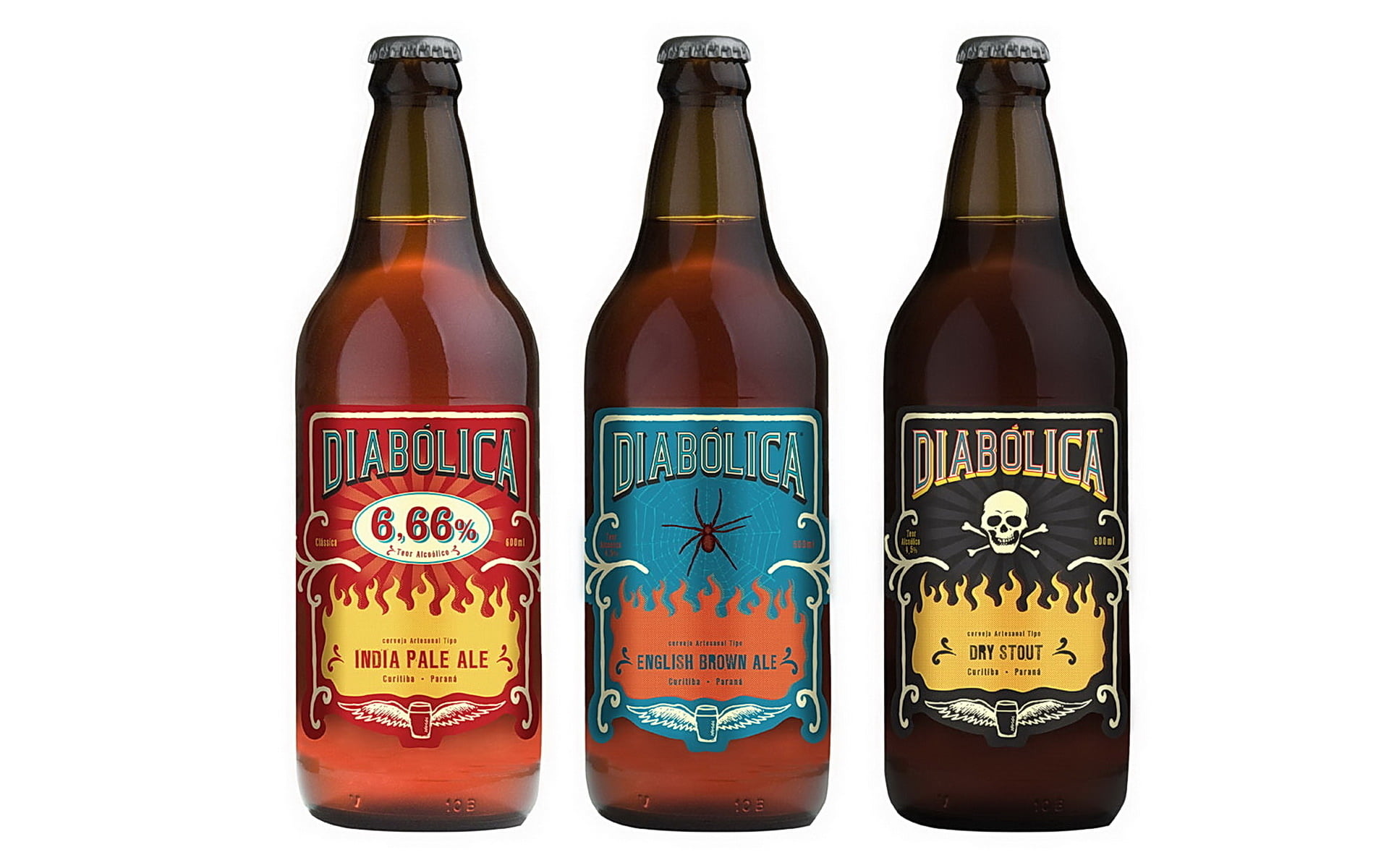 three Diabolica glass bottles