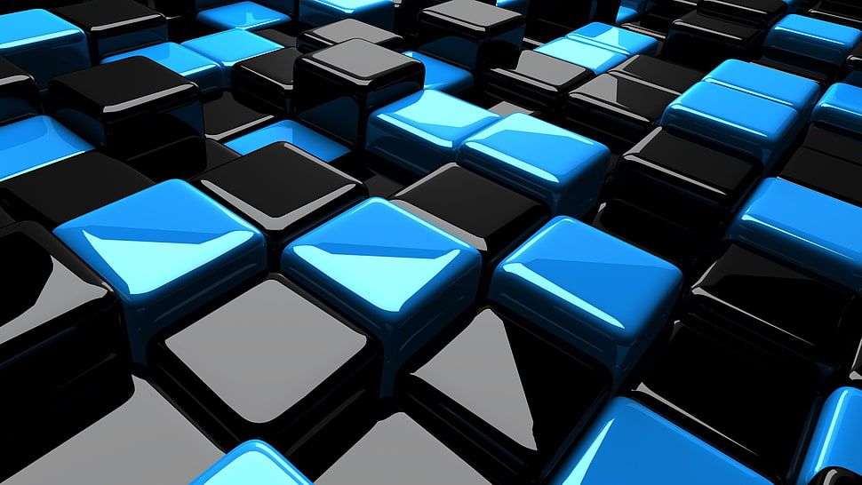 blue and black cubes HD wallpaper