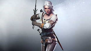 white haired female RPG character holding sword