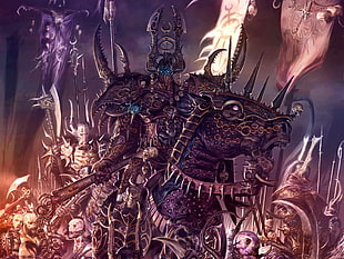 skeleton with armored suit riding metal horse digital wallpaper, Warhammer 40,000, fantasy art