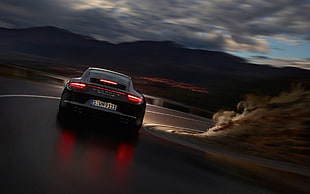 black sports car, road, Porsche, Porsche 911 Carrera 4S HD wallpaper