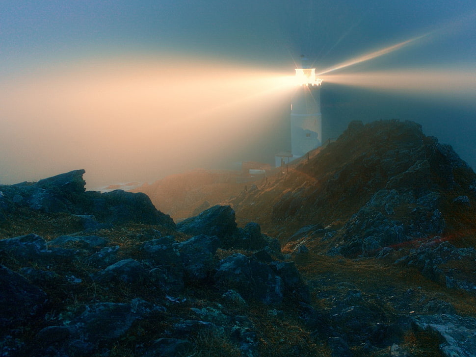 cliff and lighthouse HD wallpaper