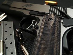 black and gray semi-automatic pistol, gun, Colt 1911, ammunition, weapon