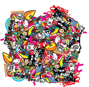 doodle art illustration, Sticker Bomb, sticks, bombs HD wallpaper