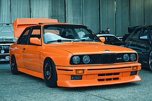 orange BMW coupe, old car, car, sports car, car washes