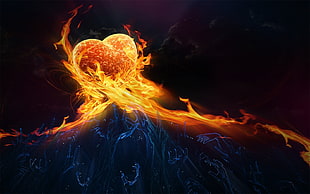 edited photo of flamed heart artwork HD wallpaper