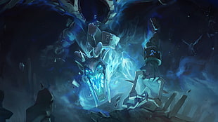 blue and black dragon monster illustration