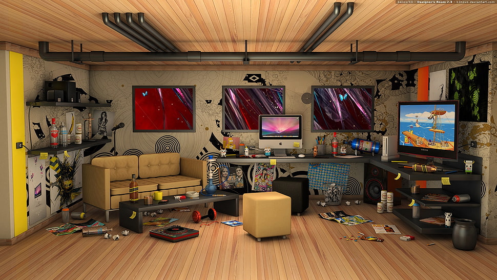 four wall mounted black flat screen TV's HD wallpaper