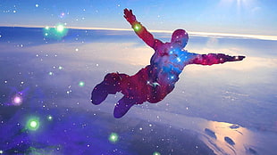 skydiving illustration, stars, jumping, skydiver, sky