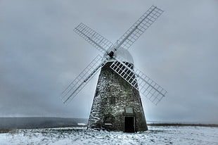 landscape photo of windmill HD wallpaper