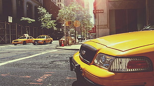 yellow vehicle, city, car, vehicle, street