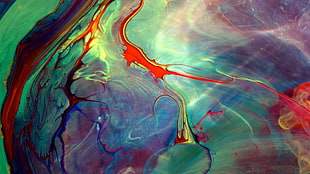 multicolored fluid abstract painting, paint in water, painting, streaks, abstract
