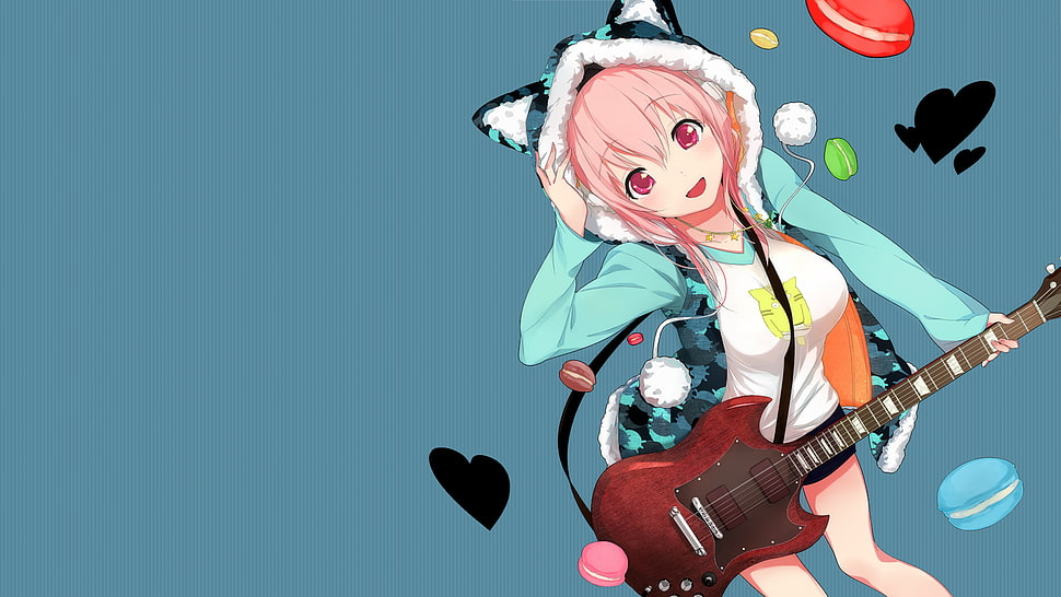 girl holding electric guitar anime character HD wallpaper