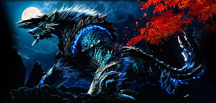 blue armored animal character digital wallpaper, Monster Hunter, Zinogre