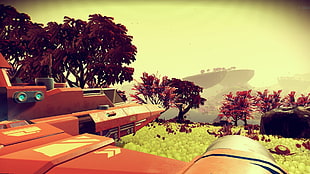 red aircraft, No Man's Sky, video games, spaceship, planet